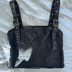 ZARA Denim Grey Black Corset Tank Top, Size M